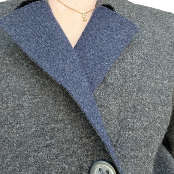 Anthropologie HWR Wool Blend Grey & Navy Classic Double Breasted Pea Coat Med - Picture 3 of 11